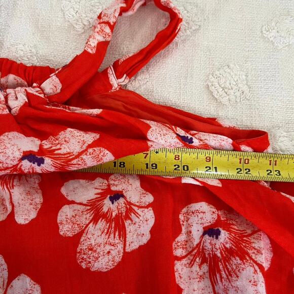 Anthropologie Tiered Gauze Bubble Hem Mini Dress Bright Red Floral Lined Cotton - Picture 9 of 9